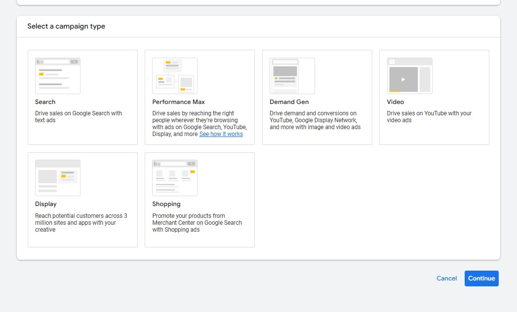 مرحله انتخاب نوع کمپین