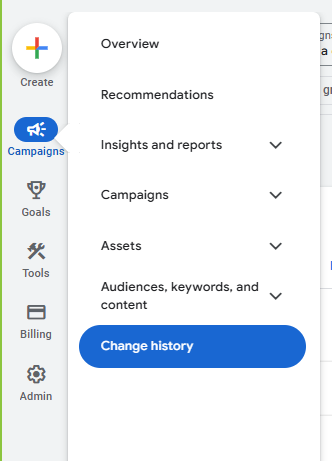 بخش change history گوگل ادز